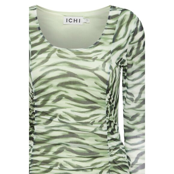 ICHI Ihista Mesh Sheer Green Zebra Print Dress Whimsigoth Witchy Fairy Grunge - Picture 8 of 16